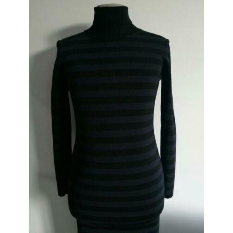 Nikkie Plessen turtle neck jurk M 38 Zwart Streep blauw