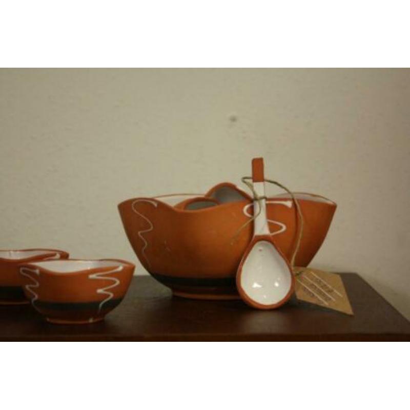vintage terracotta pindaset schaal schaaltjes set pinda