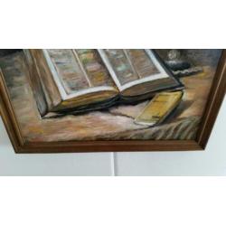 schilderij - olieverf Bijbel met liedbundel