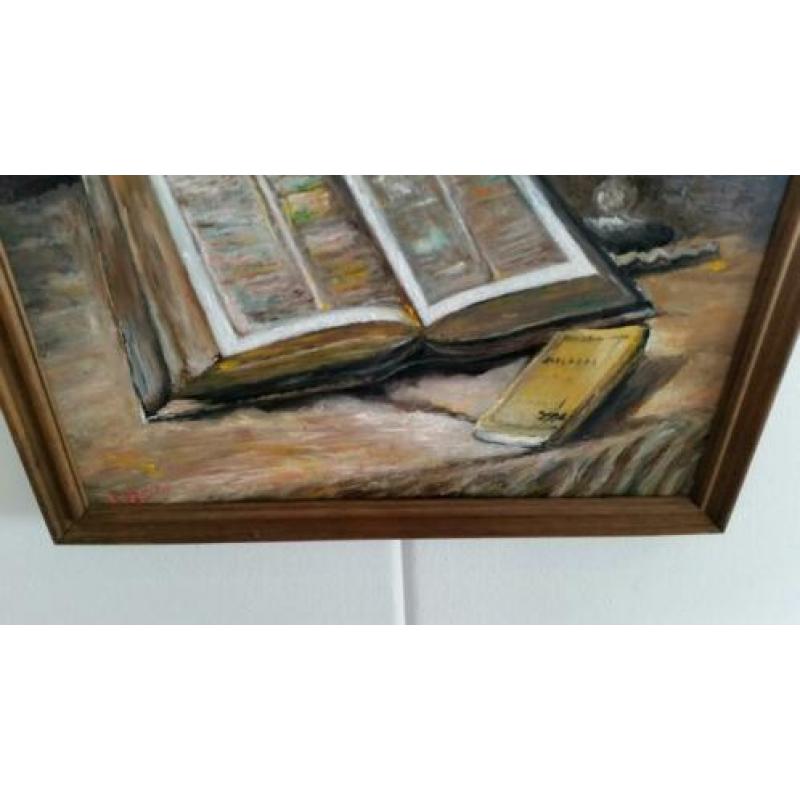 schilderij - olieverf Bijbel met liedbundel