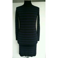 Nikkie Plessen turtle neck jurk M 38 Zwart Streep blauw