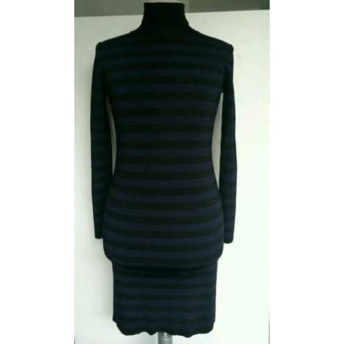 Nikkie Plessen turtle neck jurk M 38 Zwart Streep blauw