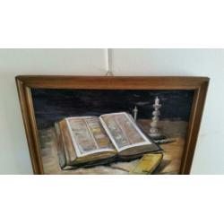 schilderij - olieverf Bijbel met liedbundel
