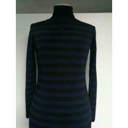 Nikkie Plessen turtle neck jurk M 38 Zwart Streep blauw