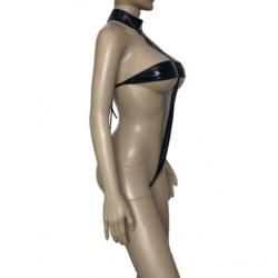 Zwarte lak leren dames lingerie pakje teddy bodysuit