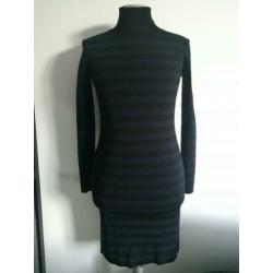 Nikkie Plessen turtle neck jurk M 38 Zwart Streep blauw