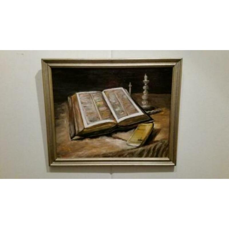 schilderij - olieverf Bijbel met liedbundel