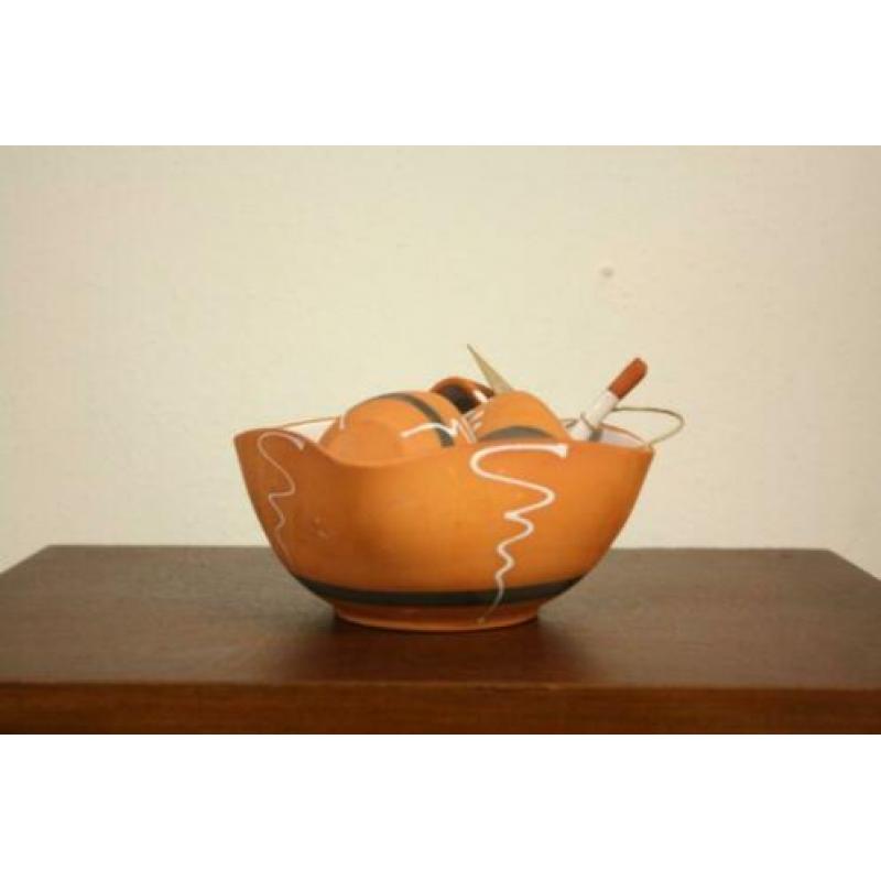 vintage terracotta pindaset schaal schaaltjes set pinda