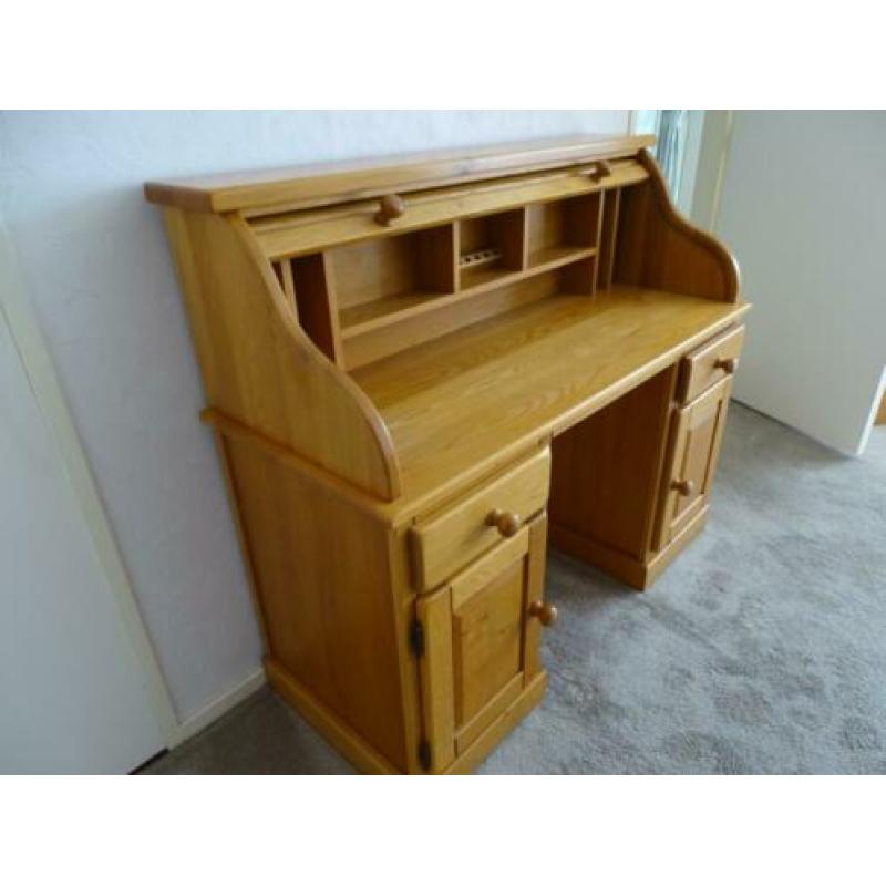 Mooi blank eiken massief rolluik bureau - secretaire