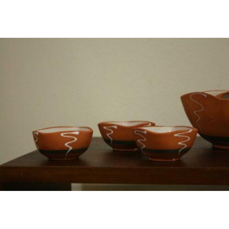 vintage terracotta pindaset schaal schaaltjes set pinda