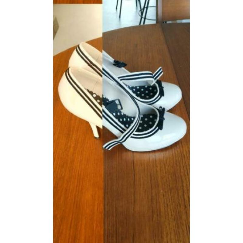 Vintage schoenen maat 39, beige met zwart