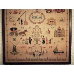 Antiek brocante borduur werk wandbord schilderij