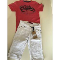 blue rebel kniebroek nieuw + shirt petrol mt 140