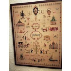 Antiek brocante borduur werk wandbord schilderij