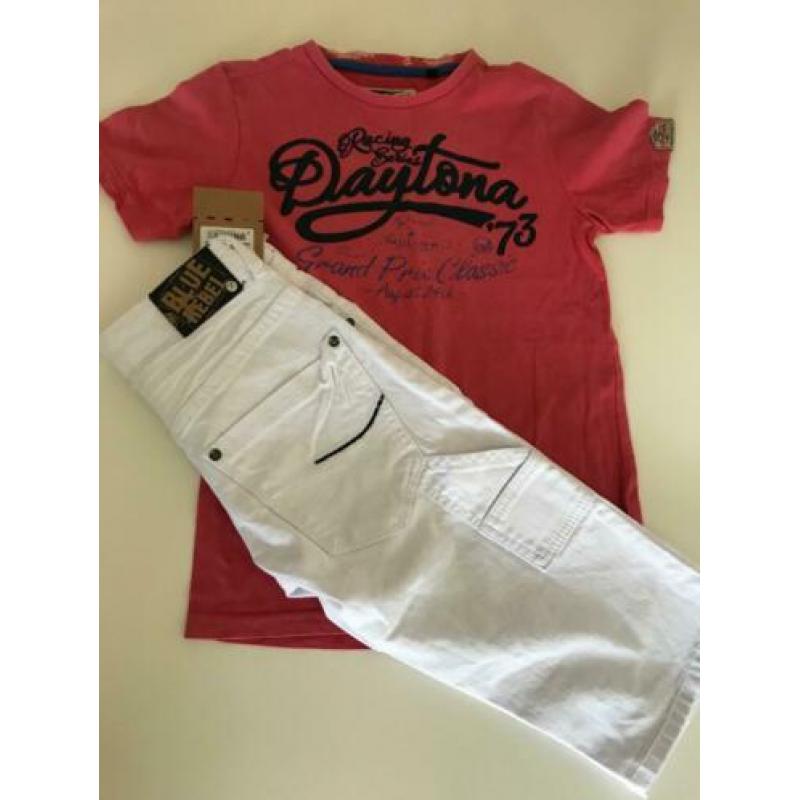 blue rebel kniebroek nieuw + shirt petrol mt 140
