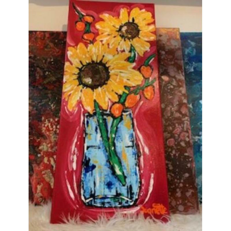 Zonnebloem kleurrijke kunst vol van verf