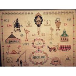Antiek brocante borduur werk wandbord schilderij