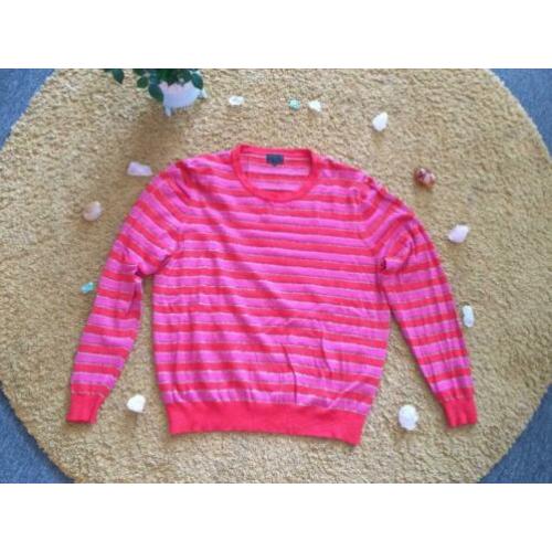 Roze, rood, goudglitter gestreept truitje in maat M/L