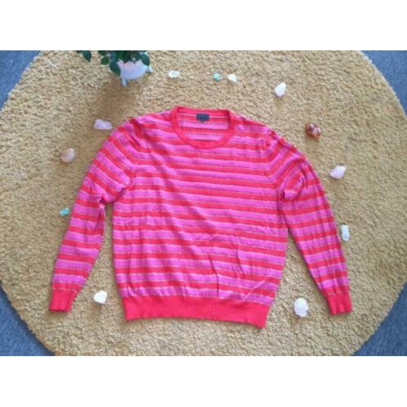 Roze, rood, goudglitter gestreept truitje in maat M/L