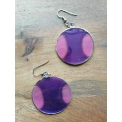 Nieuwe ronde kunststof/metalen roze/paars/groene oorbellen