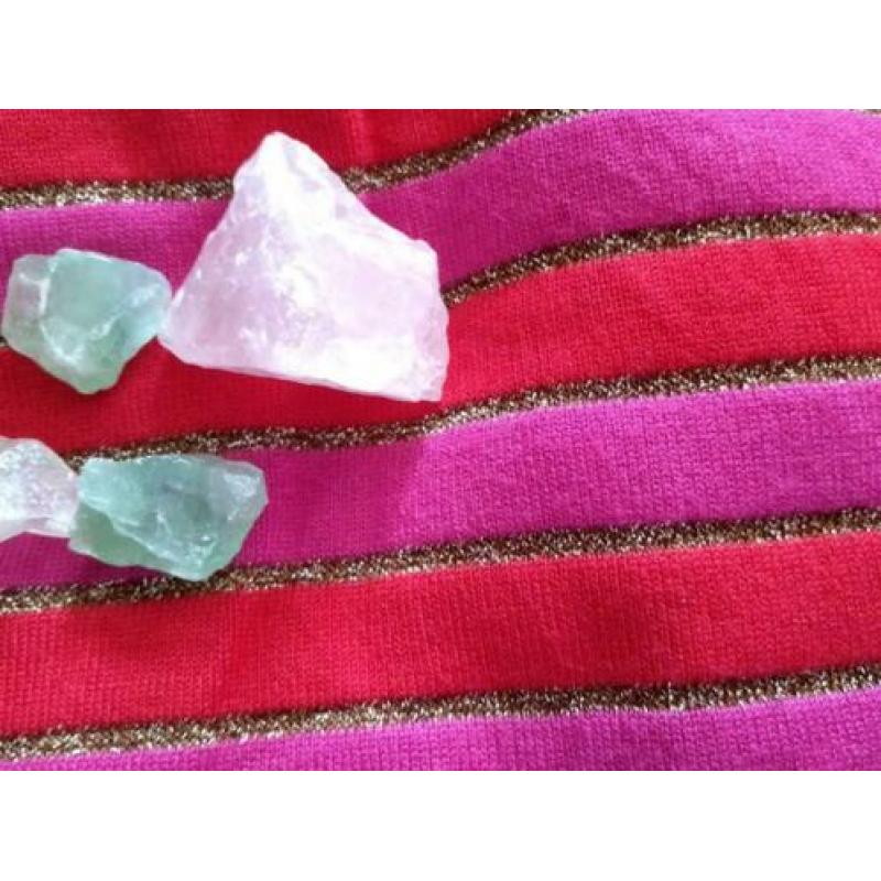 Roze, rood, goudglitter gestreept truitje in maat M/L