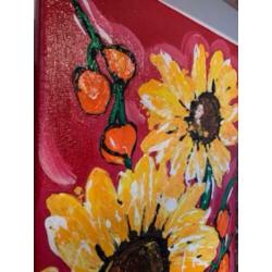 Zonnebloem kleurrijke kunst vol van verf