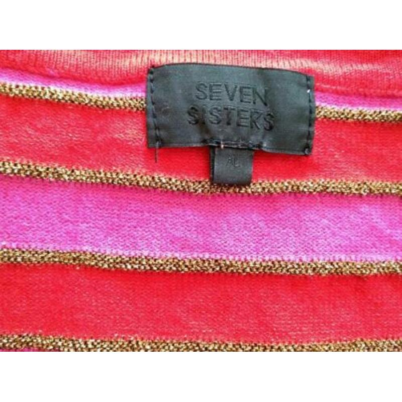 Roze, rood, goudglitter gestreept truitje in maat M/L
