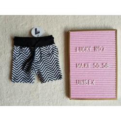 2x nieuwe zwart wit korte broek /short maat 50-56 Lucky no.7