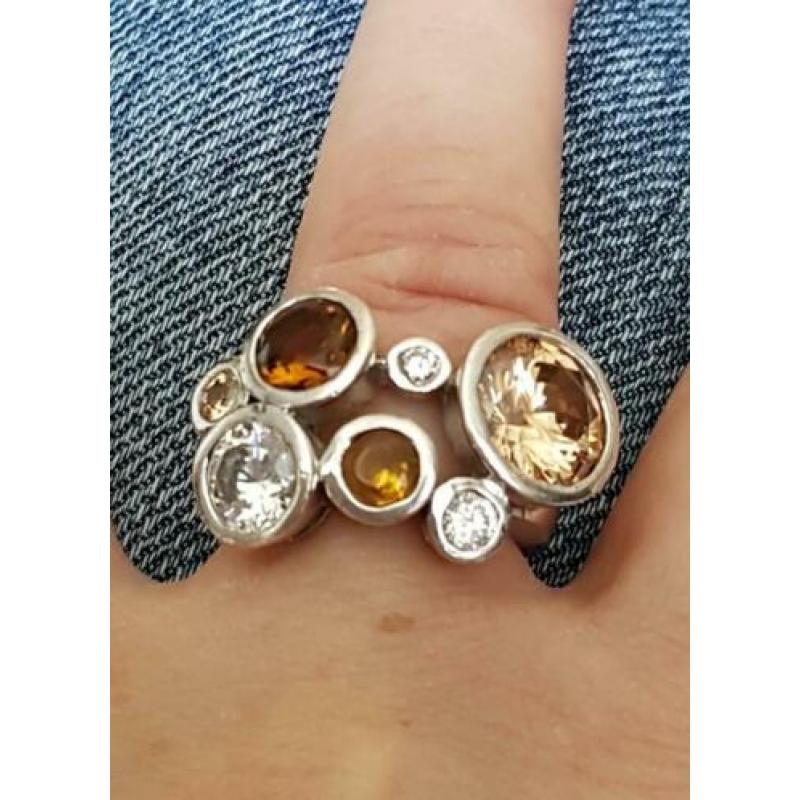 Maat 17 - Zilveren (925) ring met 6 (half) EDELSTENEN !!!!