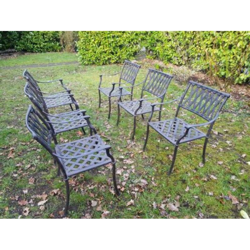 6 Weerbestendige degelijke aluminium tuinstoelen (zwart)