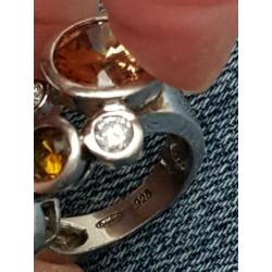 Maat 17 - Zilveren (925) ring met 6 (half) EDELSTENEN !!!!
