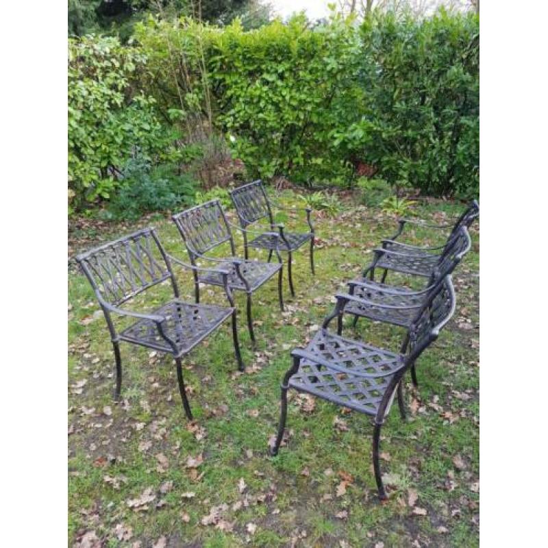 6 Weerbestendige degelijke aluminium tuinstoelen (zwart)