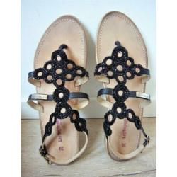 Leren Sandalen Les Tropeziennes boho festival Ibiza zwart 39