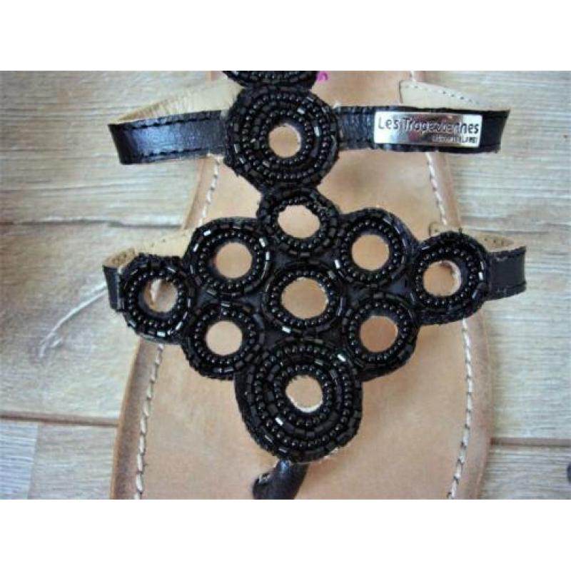 Leren Sandalen Les Tropeziennes boho festival Ibiza zwart 39