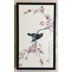 Chinees schilderij - 3 luik - Vogels op tak, 35x60cm