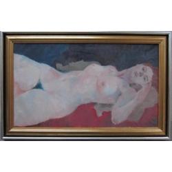 = doek 60 x 100 cm==GESIGNEERD==liggend vrouwelijk naakt==