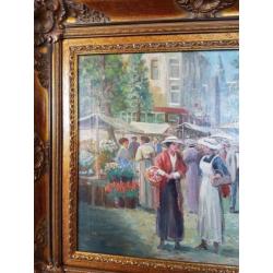 Antiek schilderij bloemen markt