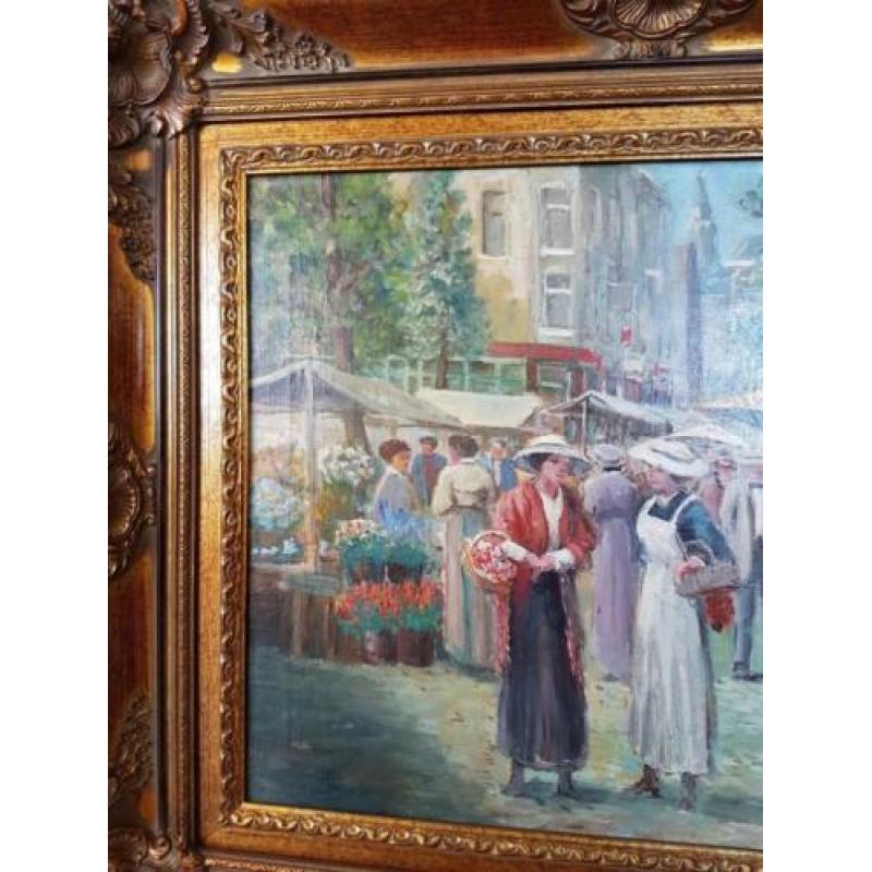 Antiek schilderij bloemen markt