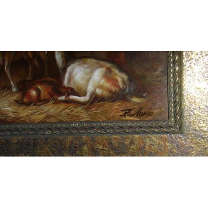 Klassiek Hollandse School: 'dierenstal', olieverf