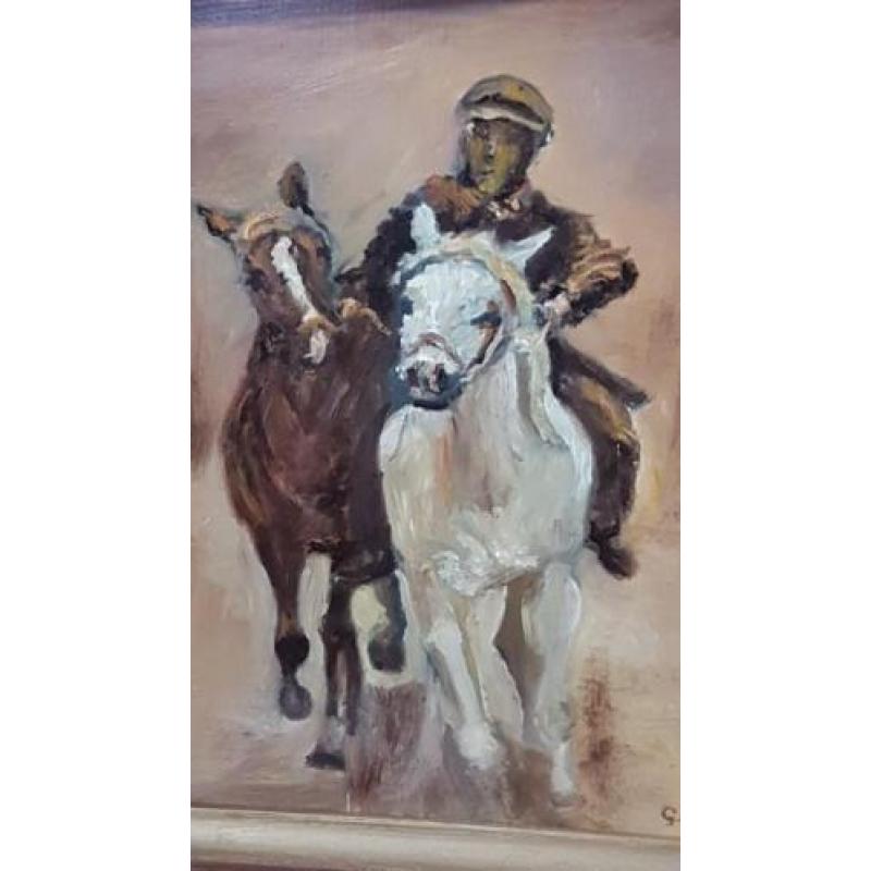 Olieverf schilderij " in Galop " gesigneerd G v V.