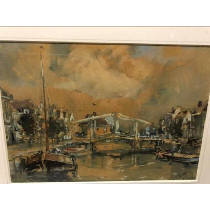 Schilderij M.L. Middelhoek - Brielle - Brug Maarland