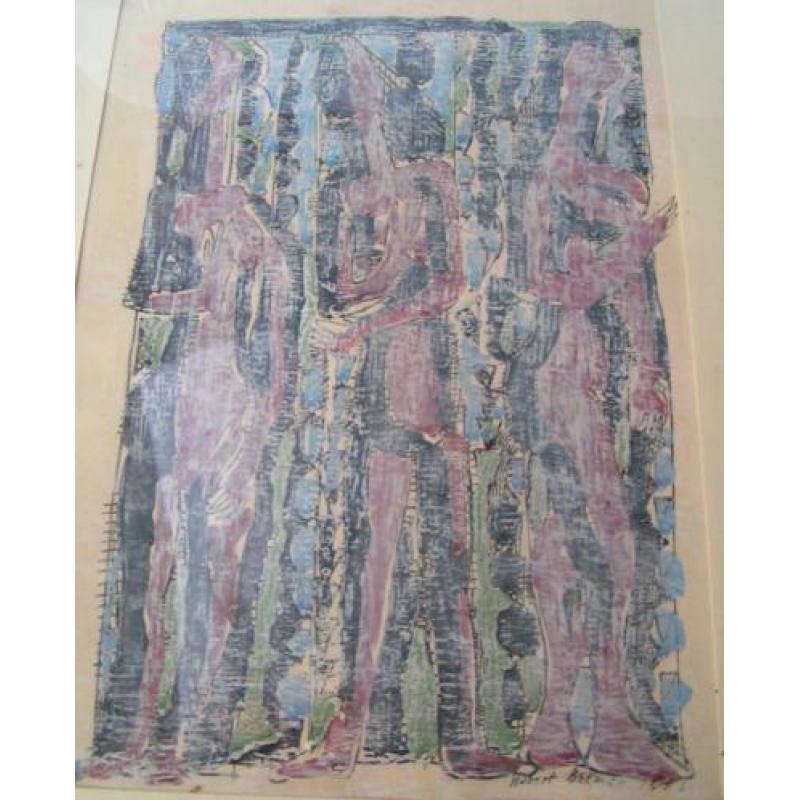 Hubert Bekman mooie wasco tekening " 3 gestalten" paars