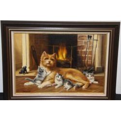 Bert Notenboom 1942-201 Haardvuur/Hond/3 Kittens/Int.