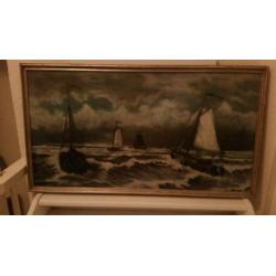 Mooi heel oud schilderij met boomschuiten