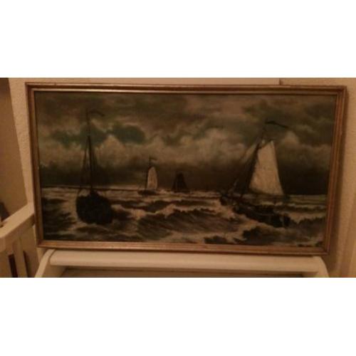 Mooi heel oud schilderij met boomschuiten