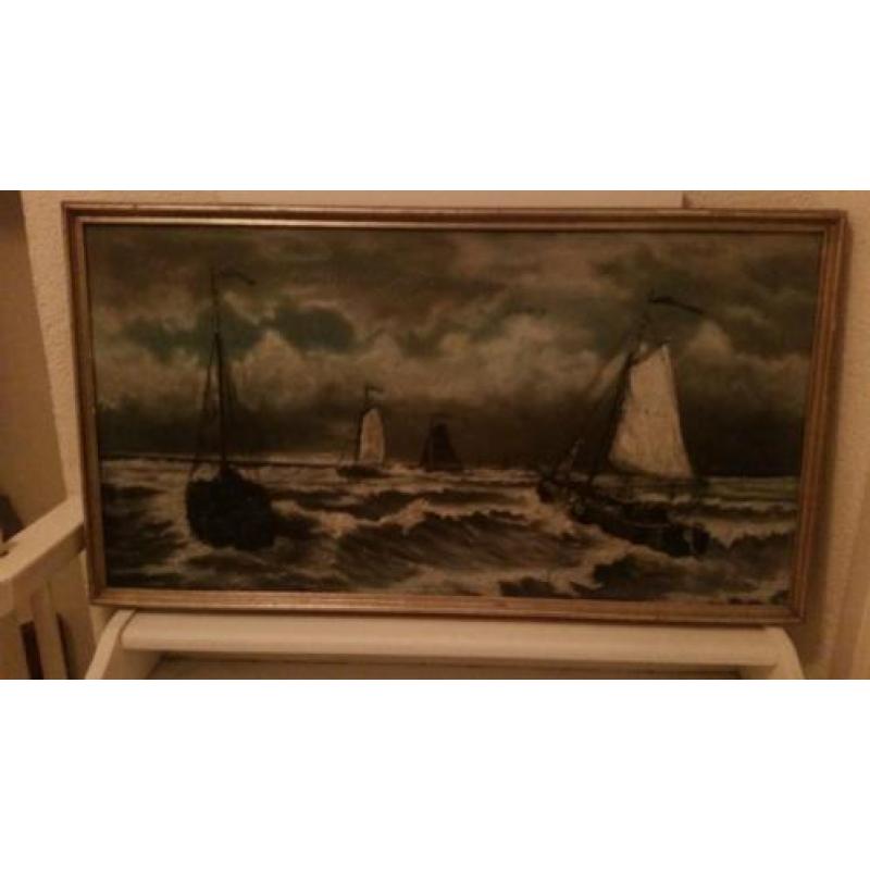 Mooi heel oud schilderij met boomschuiten