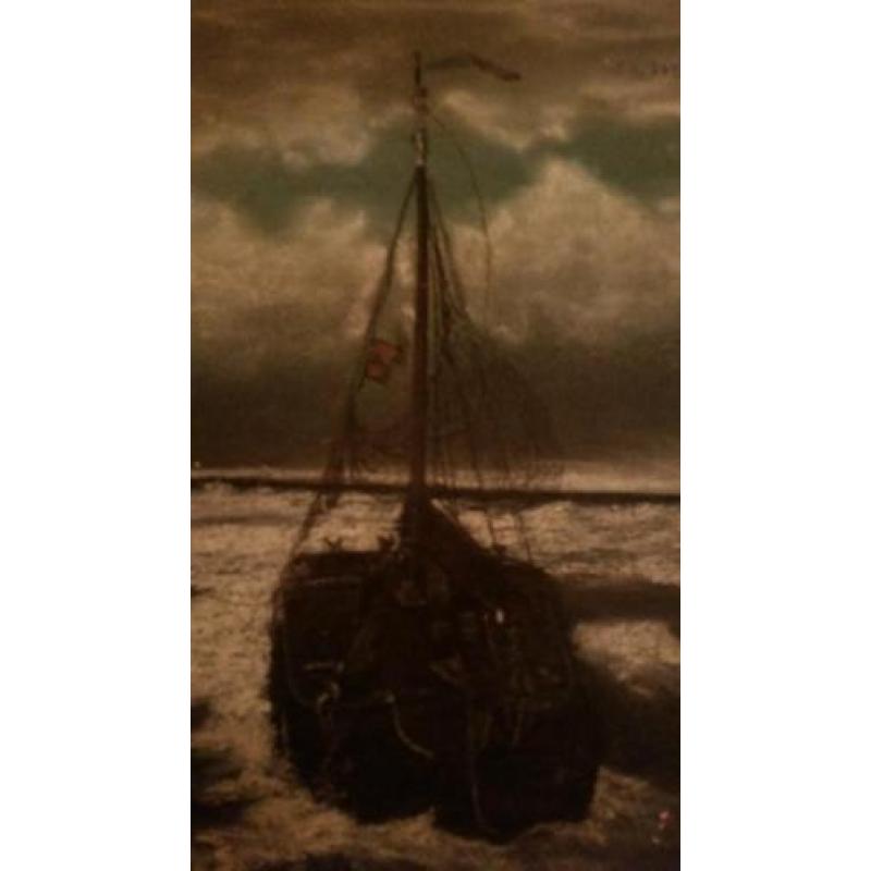 Mooi heel oud schilderij met boomschuiten