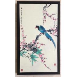 Chinees schilderij - 3 luik - Vogels op tak, 35x60cm