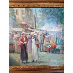 Antiek schilderij bloemen markt