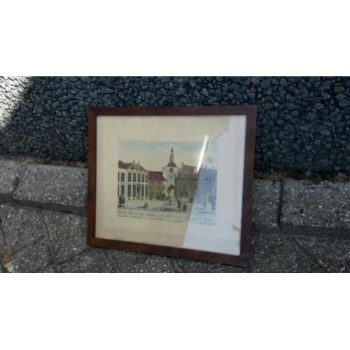 Mooie oude prent Zutphen in oude lijst schilderij